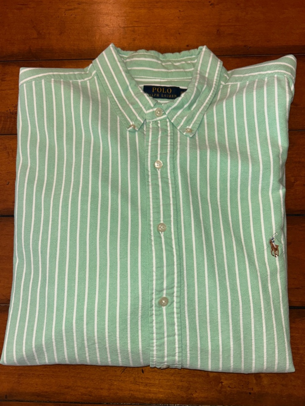 Polo by Ralph Lauren Men's Mint Green and White Striped Button-Down Shirt